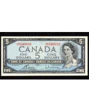 1954 Canada $5 banknote Bouey Rasminsky U/X 6548010 Choice UNC ink smear