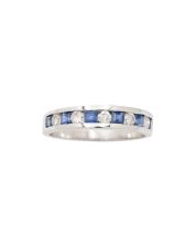 14K White Gold Ring 0.50ct Square Cut Blue Sapphires & 0.25ct Diamonds Size 7.5