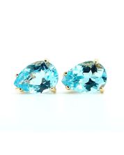 14K Yellow Gold Pear Blue Topaz Stud Earrings 4.50 CTW