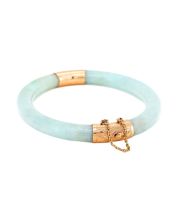 14K Yellow Gold Jade Bangle Bracelet with Safety Chain