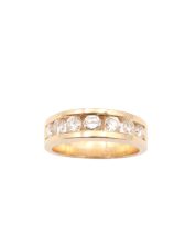 1.28ct 7 diamonds SI-2 G/H 14K yellow gold ring Size-9