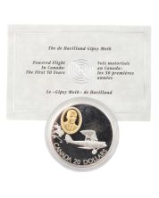 1992 Canada $20 Aviation Series One De Havilland Gipsy Moth Sterling Silver Coin