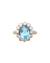 4.62 ct Blue Topaz and 32 Diamonds 14K yg ring Size-8.5 w/appraisal $4,800.