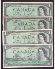 4X 1954 Canada $1 replacement notes Beattie Rasminsky *A/A *A/A *B/M *H/Y