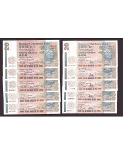 10x 1992-95 Hong Kong Standard Chartered Bank $20 notes 