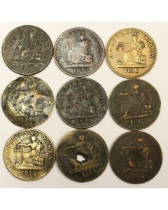 9x 1812 Tiffin tokens original 