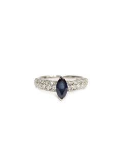 18 Karat White Gold .60 Carat Blue Sapphire and Diamond Ring Type II VS 