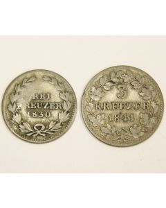 Germany Baden 3 Kreuzer 1830 and 3 Kreuzer 1841