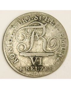 1810 Germant Wurtemberg 6 Kreuzer silver coin 