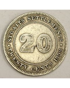 1898 Straits Settlements 20 Cents silver coin VF25