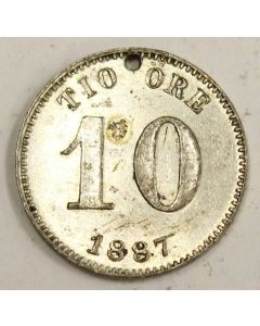 1887 Norway 10 Ore silver coin AU55 