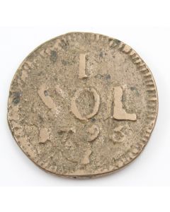 1795 Luxembourg One Sol coin KM15 siege coinage 