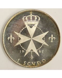 1967 Malta One Scudo Choice Proof mirror fields & heavy Cameo relief