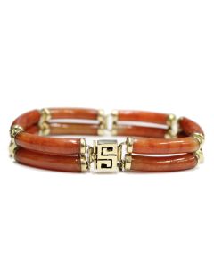14K Yellow Gold Orange Brown Jade Bracelet 12 Bars Appraisal $2,800