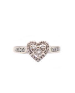 14K White Gold Heart Diamond Ring 0.68ctw Princess Cut SI2 H-I Vintage Appraised $2,600