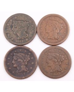 1842 1851 and 2x1854 Braided Hair Large Cents 