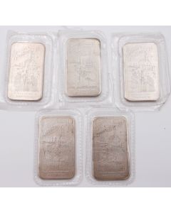5x National Refiners 1 oz Pure Silver Art Bars Seasons Greetings 1989