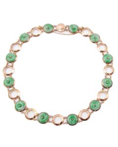 Vintage Burmese Jade 10k yellow gold necklace 12-Pi discs