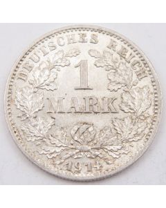 1914 G Germany 1 Mark silver coin AU/UNC
