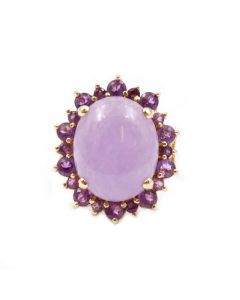 Jadeite deep lavender lively purple cabochon 14K yg Ring