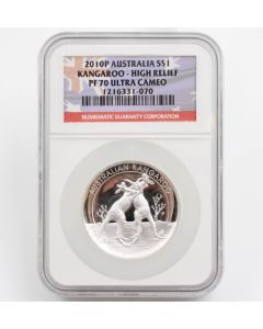 2010 Australia $1 Ultra High Relief Kangaroo 1oz Silver Proof Coin NGC PF70 UCAM 
