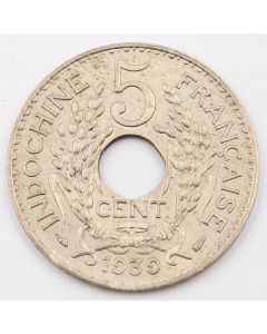 1939 French Indo-China 5 cents KM20 Choice AU
