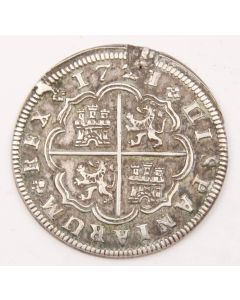 1721 Spain 2 Reales silver coin EF details edge damage