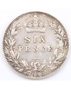 1906 Great Britain 6 pence silver coin nice VF+