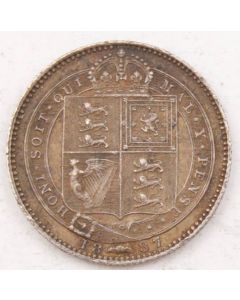 1887 Great Britain Shilling Victoria Jubilee Head Shield in Garter EF