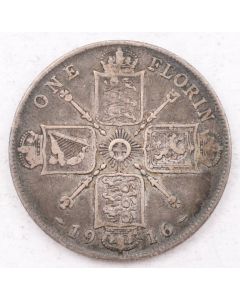 1916 Great Britain Florin sterling silver coin circulated