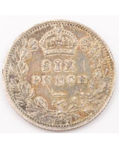 1887 Great Britain 6 pence Jubilee Bust Crowned value in wreath nice EF+