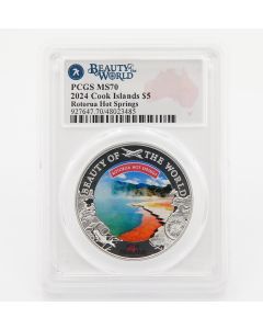 2024 Cook Islands Beauty World OZ 999 Silver Coin Rotorua Hot Springs PCGS MS70