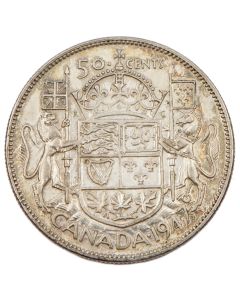 1947 straight 7/7 Maple Leaf Canada 50 cents nice EF