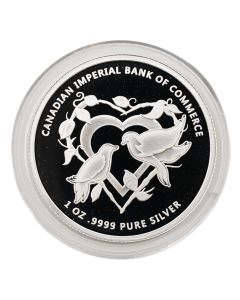 CIBC 1 oz .9999 Fine Silver Wedding / Lovebirds Coin – Proof-Like Doves Heart Anniversary Round