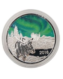 2018 Moose & Northern Lights 1 oz .999 Silver Colorized Coin – TD Bank Exclusive with Cardboard Box