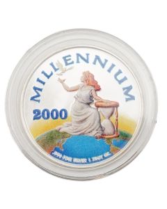 2000 Millennium $20 Republic of Liberia 1 oz .999 Fine Silver Colorized Proof Coin – Lady, Earth & Hourglass