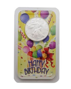 2014 American Silver Eagle 1 oz .999 Fine Silver BU – Happy Birthday Gift Capsule Party Holder