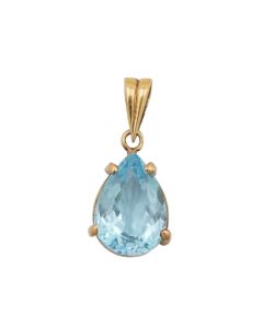 18K Yellow Gold Pendant Pear-Shaped Blue Topaz 5.43ct Light Color 