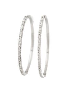 10K White Gold Large 1.00ct Diamond Hoop Earrings Hinged Back I2–I3 