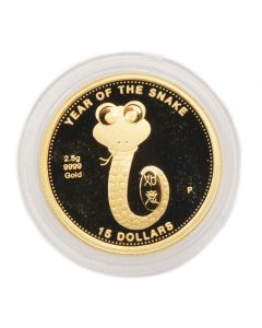 2001 Cook Islands 2.5 Gram Gold Coin Year of the Snake .9999 Fine Proof coin with Box & COA