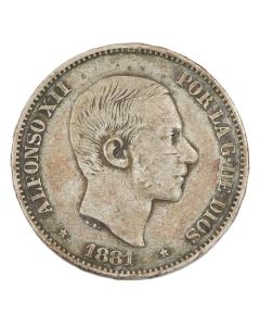1881 Philipine Spain 50 centavos silver coin nice VF