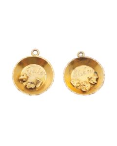 Vintage Yukon Gold pans with placer gold nuggets 2X .5 inch charms 1.9 grams