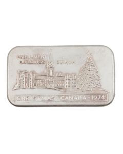 1974 Woodward's Parliament Buildings Christmas 1 oz .999 Silver Bar Western Mint Canada Ottawa