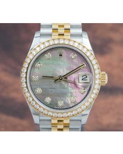 Rolex Datejust 31 278383RBR 18K/SS Black MOP Diamond Bezel Jubilee Ladies Watch