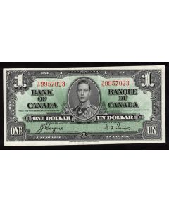 1937 Canada $1 banknote Choice Uncirculated Coyne Towers Serial T/N 9957023