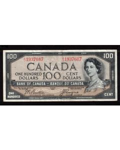 1954 Canada $100 devils face banknote  Beattie Coyne  A/J 1937667 VF+