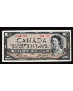 1954 Canada $100 devils face banknote  Beattie Coyne  A/J 1941235 VF+