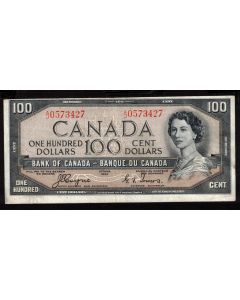 1954 Canada $100 devils face banknote Coyne Towers  A/J 0573427 VF+