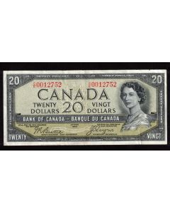 1954 Canada $20 devils face banknote Beattie Coyne C/E 0012752 VF