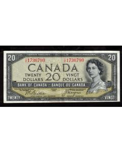 1954 Canada $20 devils face banknote Beattie Coyne C/E 1736790 VF+